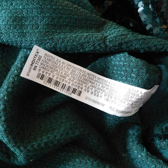 NWT!! ZARA Green Sequin High Mock Neck Top Blouse Stretch St Patick’s Day Medium - Picture 15 of 16